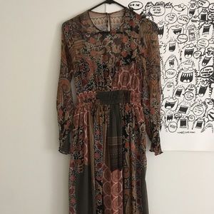 Zara Empire Waist Patchwork Midi Dress